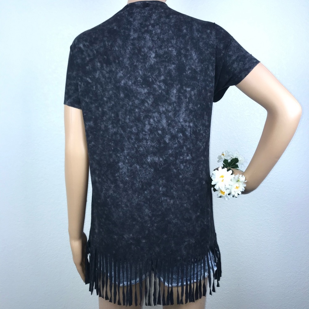Anthro POL Acid Wash Embroidered Fringe Tee Shirt - Picture 3 of 10